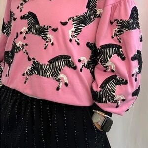 QUEEN OF SPARKLES Pink Zebra Sweatshirt Size S